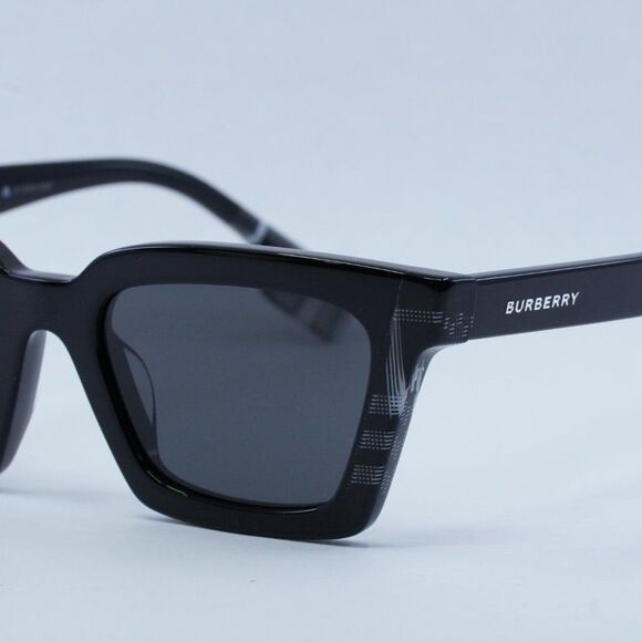 Burberry BE4392U 405187 Sunglasses Black/Check White Square Frame, Grey Lenses main image 7